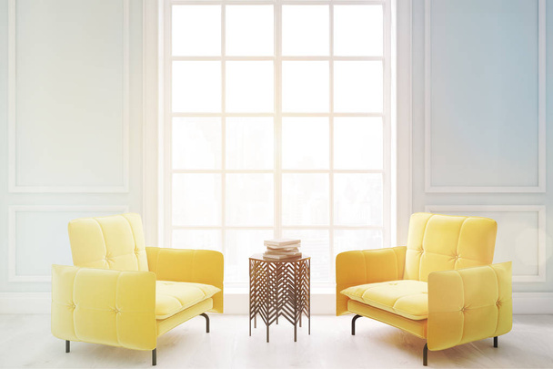 Yellow armchairs and coffee table, toned - Photo, Image