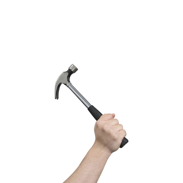 Hand Holding a Hammer with Clipping Path - Valokuva, kuva
