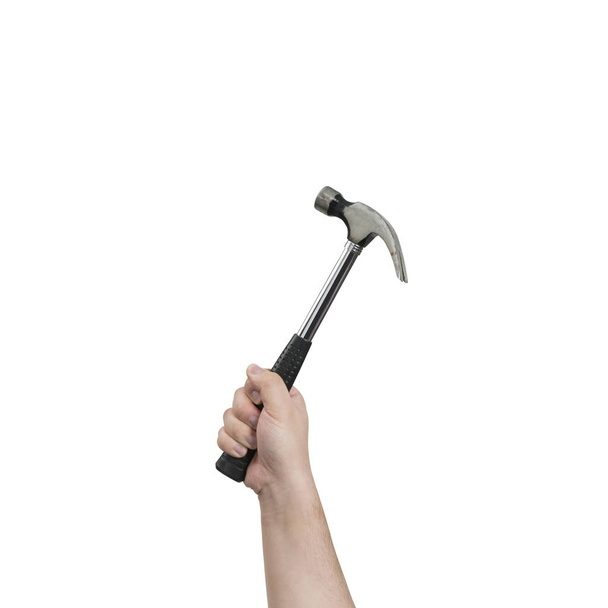 Hand Holding a Steel Hammer with Clipping Path - Photo, Image