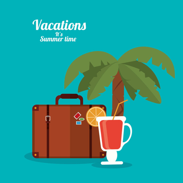vakanties zomertijd - cocktail koffer en palm - Vector, afbeelding