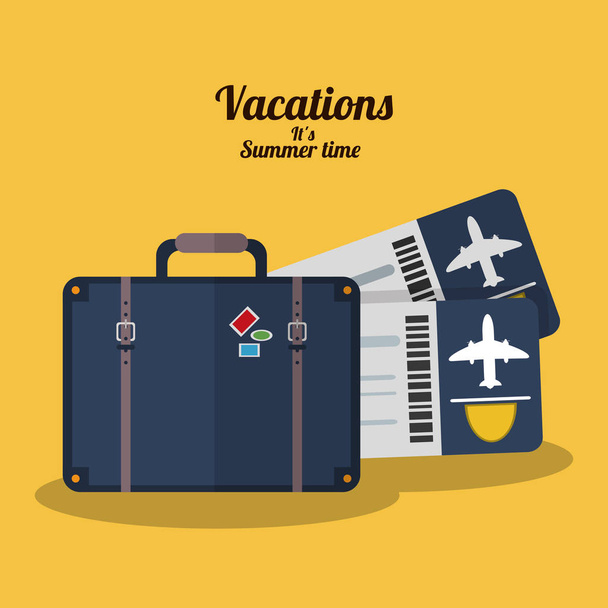 vacaciones hora de verano - maleta billetes de avión
 - Vector, Imagen