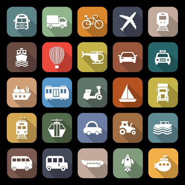 Transportation flat icons with long shadow - Vector, Image
