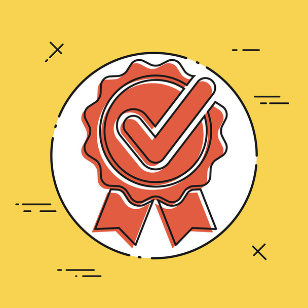 Checkmark on ribbon flat icon - Vector, Image