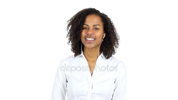 Video Chat by Black Woman, white Background - Footage, Video