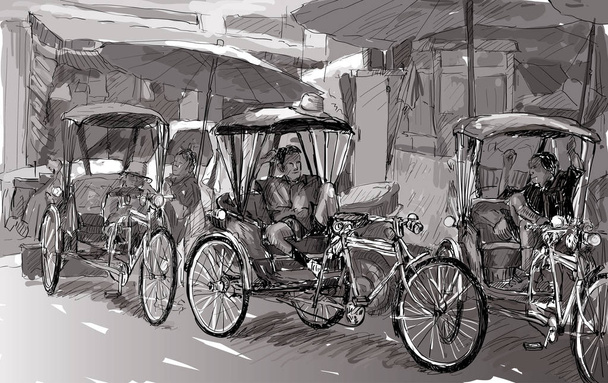 Sketch cityscape of Chiangmai, Thailand, show local tricycle and people, illustration vector - Vektor, Bild