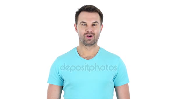 Middle Aged Man Celebrating Win, White Background - Footage, Video