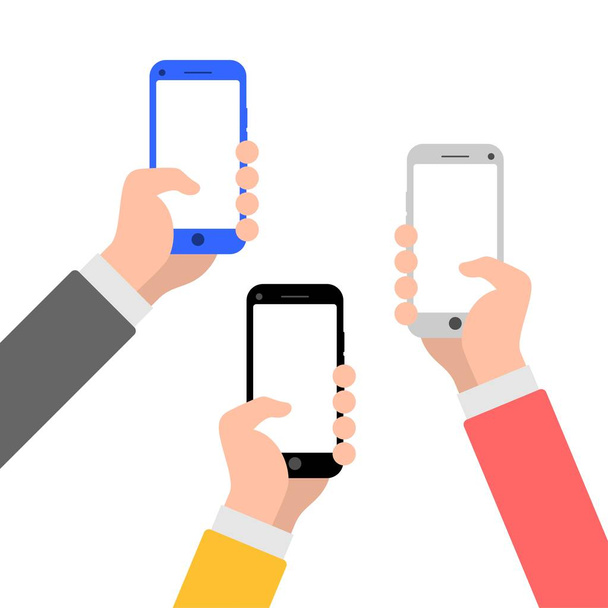 Ręce z ikona ilustracja płaski smartphone - Wektor, obraz