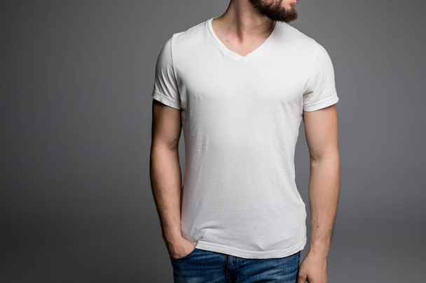 close up of man in blank t-shirt - Foto, Imagem