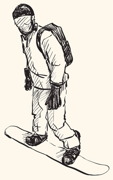 boceto de Snow board man riding, Winter Sport, Snowboarding collection, free hand draw illustration vector. - Vector, imagen