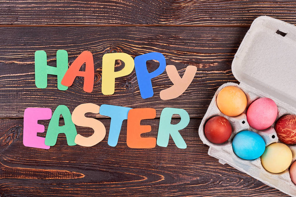 Happy Easter lettering and eggs. - Photo, Image