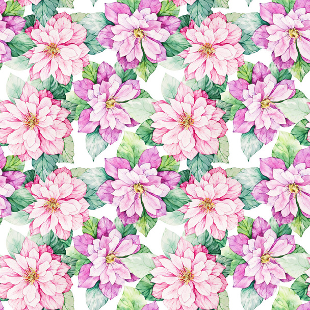 Watercolor floral botanical seamless pattern. Good for printing - Фото, изображение
