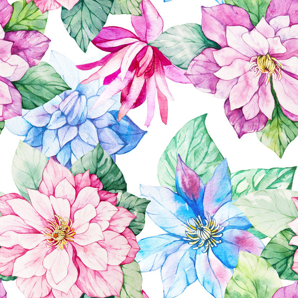 Watercolor floral botanical seamless pattern. Good for printing - Фото, изображение