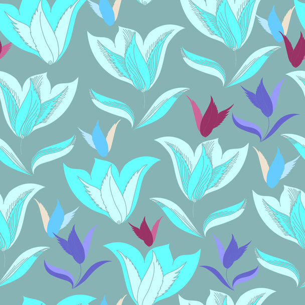 Floral seamless pattern. Vector background with flowers. Hand drawn artwork for textiles, fabrics, souvenirs, packaging and greeting cards. - Vektör, Görsel