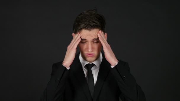 Headache, Frustrated Businessman, Dark Black Background - Footage, Video