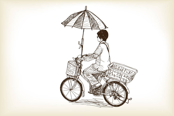  una ragazza in bicicletta per commercializzare e adattare l'ombrello in bicicletta
 - Vettoriali, immagini