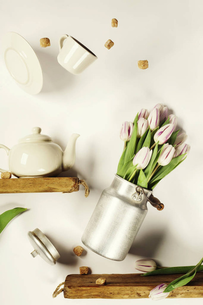 Flying tea and flowers - Photo, image