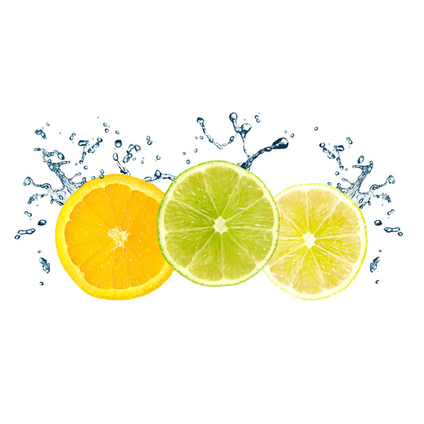 Agrumes colorés frais : citrons, oranges, chaux et eau s
 - Photo, image