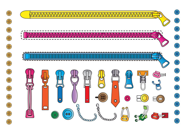 Zipper and accessories for clothes - Vector, Image