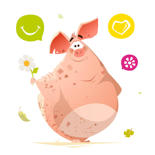 Farbvektor Charakter Design des glücklichen Lächelns niedliches Schwein Tier - Vektor, Bild