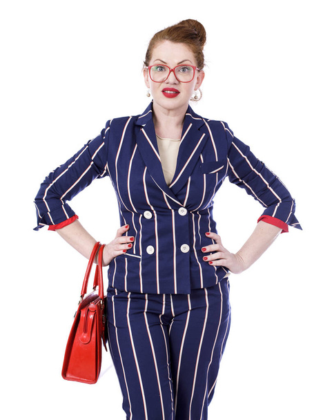 Stylish middle-aged lady in impressive checkered suit  - Foto, Imagem