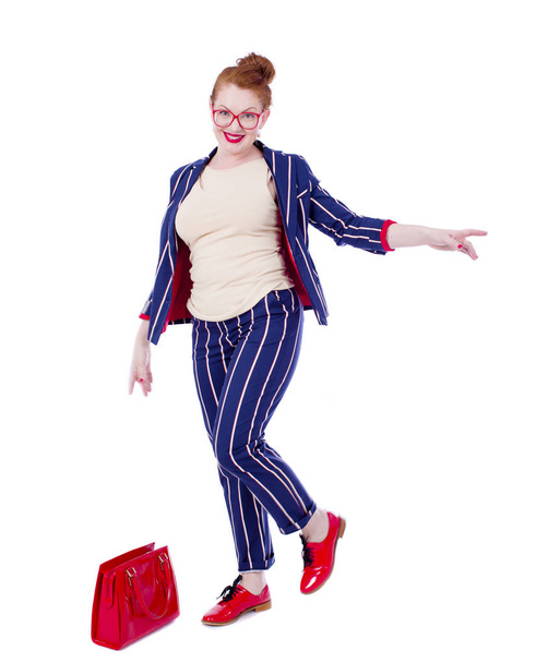 Stylish middle-aged lady in impressive checkered suit  - Fotografie, Obrázek