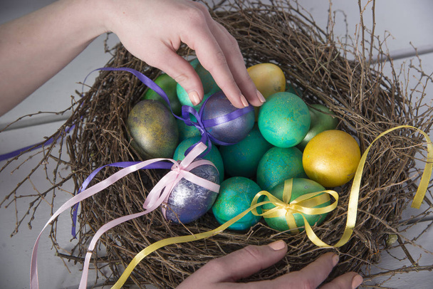 Multicolored easter eggs.  - Фото, изображение