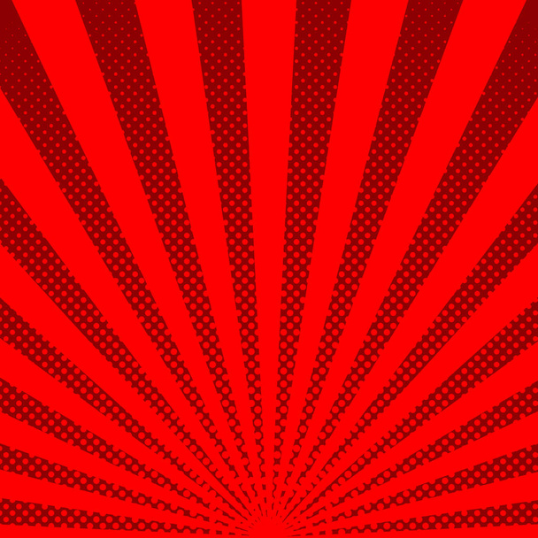 Red sunbeams halftone background. Vector illustration. - Vettoriali, immagini