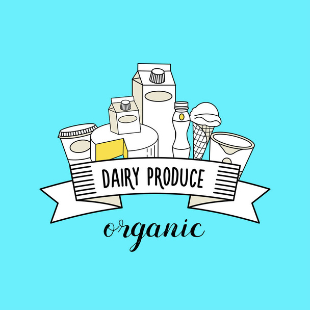 Productos lácteos. Productos orgánicos saludables. Ilustración vectorial
. - Vector, Imagen