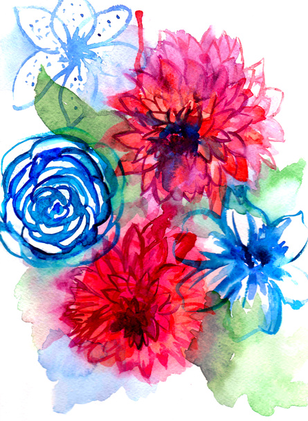 Akvarelu květinový vzor. Vzor bezešvé s fialovou a růžovou kytici na bílém pozadí. Luční květiny - Fotografie, Obrázek