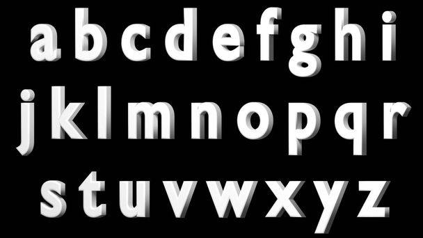Английский алфавит, белый 3D шрифт, нижний регистр. Изолированная, простая в использовании. Столкнувшись с левой версией
. - Фото, изображение