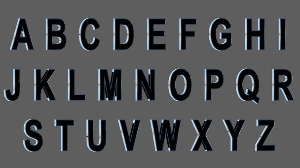 İngilizce alfabe, 3d büyük yazı tipi, siyah metalik kenarlara sahip. İzole, kullanımı kolay. - Fotoğraf, Görsel