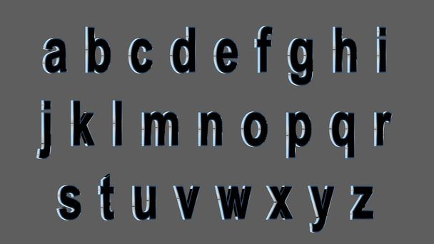 Alfabeto inglés, letra minúscula 3D, negro con lados metálicos. Aislado, fácil de usar
. - Foto, imagen