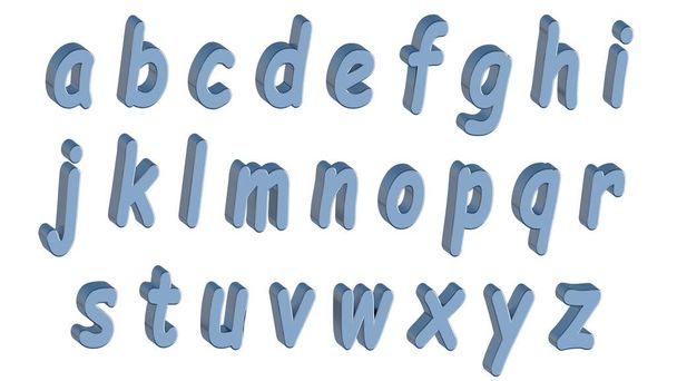 Alfabeto inglés, fuente 3D, minúscula. Estilo cómic azul. Aislado, fácil de usar
. - Foto, imagen