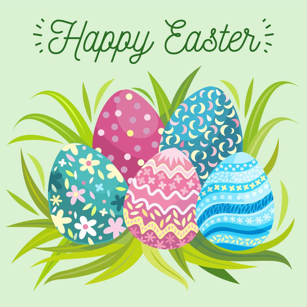 Happy easter. Painted eggs. Cute illustration - Vektor, Bild
