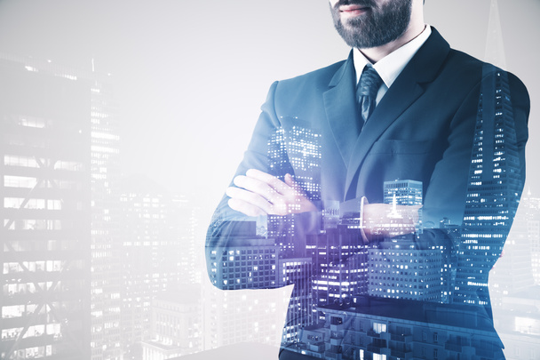 Businessperson on city background - Photo, Image