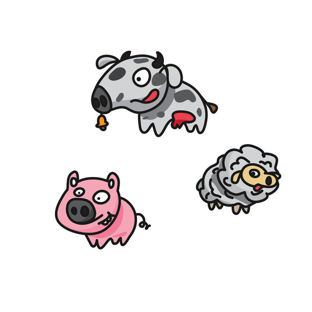 Farm Animals (Pig, Cow & Sheep) - Vector, Image