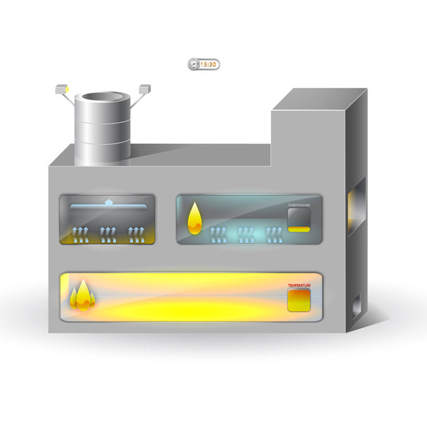 Proyección del horno de alta temperatura 2.5D
 - Vector, imagen