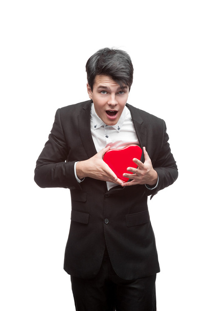 Young funny business man on valentine's day - Фото, изображение