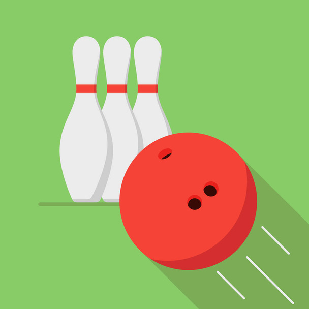 La palla da bowling si sta muovendo verso il perno. Giocare a bowling. Icona o striscione per il club del gioco
. - Vettoriali, immagini