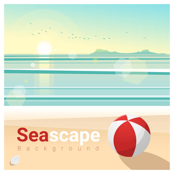 Морской фон с тропическим пляжем утром, вектор, иллюстрация
 - Вектор,изображение