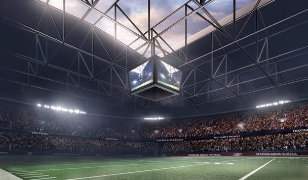 tyhjä amerikkalainen jalkapallostadion 3D valonsäteet tekevät
 - Valokuva, kuva
