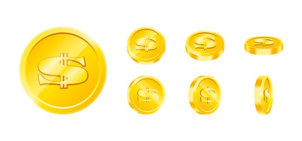 Vector gold game coin set isolated. Design templates in Eps10. - Вектор,изображение