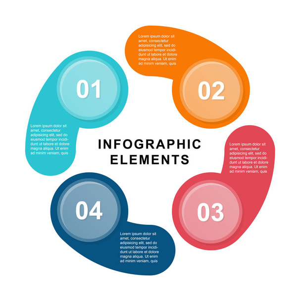 Infographic circle template with 4 steps, parts, options, sectors or stages. Can be used for graph, pie chart, workflow layout, cycling diagram, brochure, report, presentation, web design. - ベクター画像