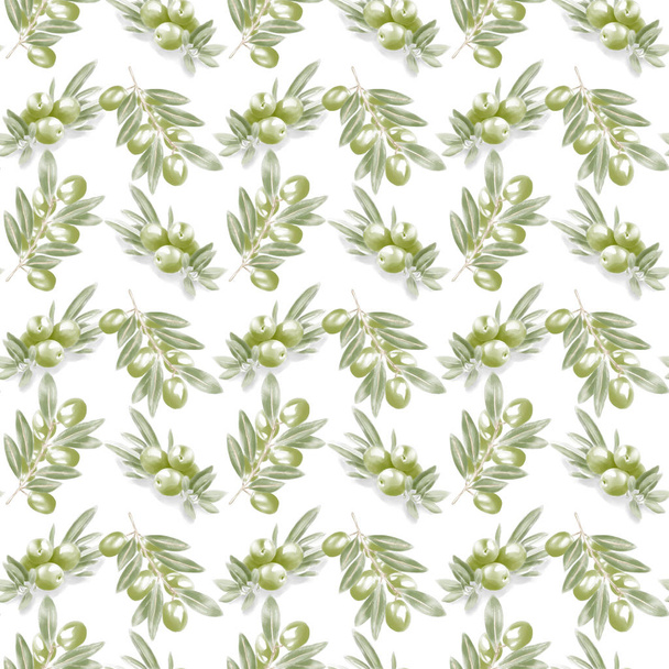 Seamless Watercolor Olives Pattern - Foto, afbeelding