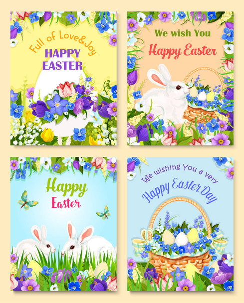 Easter vector paschal eggs bunny greeting cards - Vector, Image