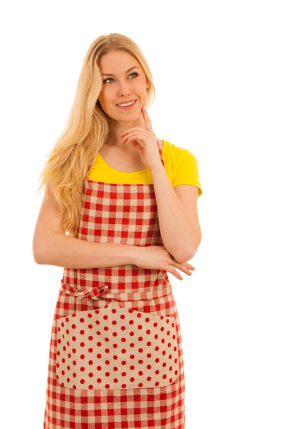 Młoda kobieta kucharz na białym tle nad białym tle - Zdjęcie, obraz