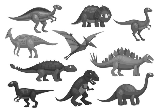 Cartoon dinosaurs icons set of jurassic characters - Vector, Image