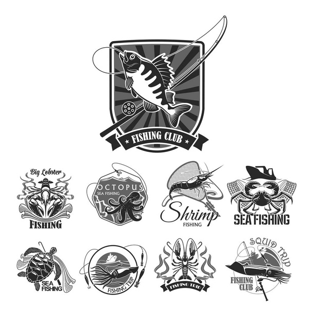 Fishing sport club vector icons set - Vector, Image