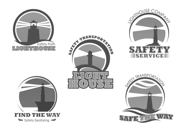 Lighthouse or marine safety beacon vector icons - Vector, Image