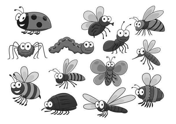 Cartoon insecten en insecten vector icons set - Vector, afbeelding